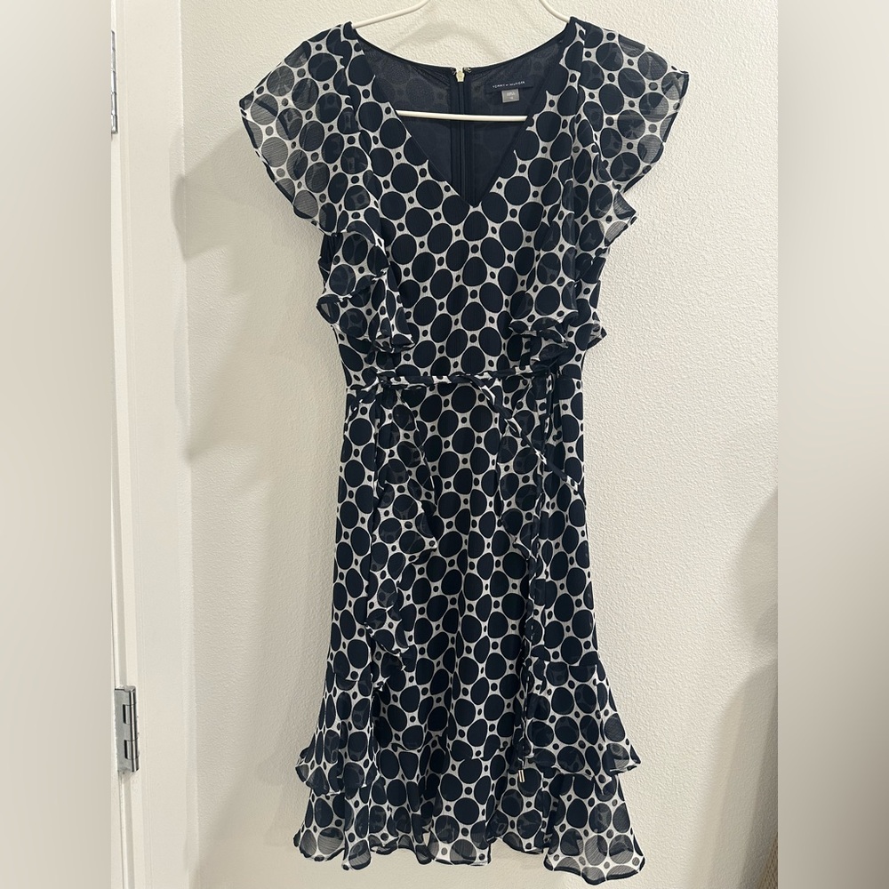 Tommy Hilfiger pattern navy and white Ruffle Dress